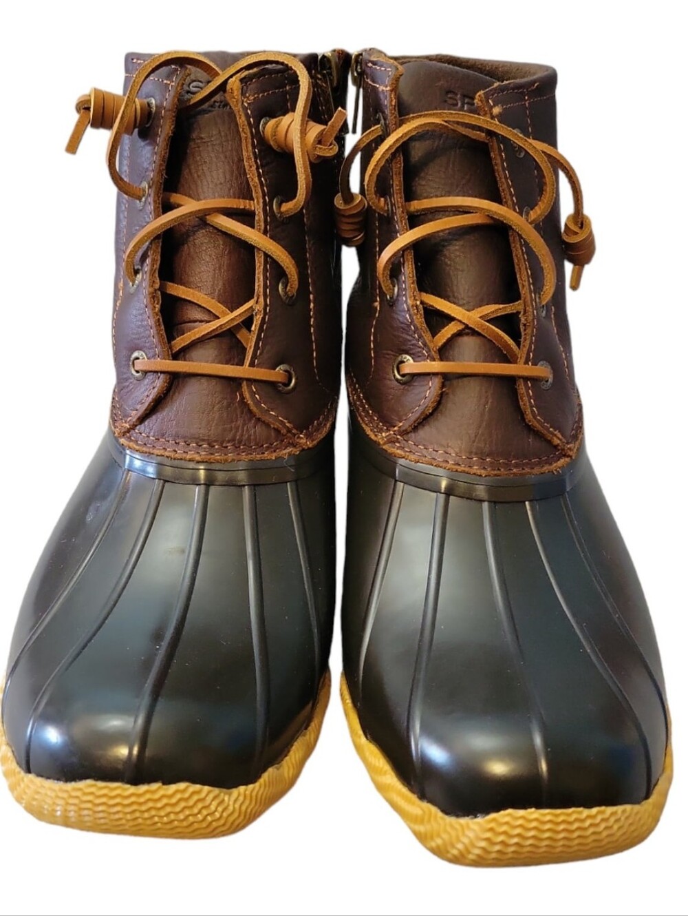 Sperry Brown Leather and Black Rubber Men's Ankle Duck Boots with Tan Outsole
